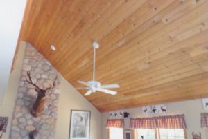 A vaulted cedar tongue and groove ceiling located in a home in Upper Black Eddy, PA.