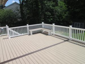 We built a A Trex Transcends deck with corners bench and standard vinyl T-railing in Perkasie, PA.