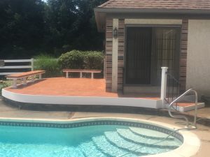Zuri composite Deck in herring-bone style with built-in seating in Bedminster Township.