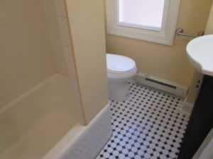 We constructed a bathroom floor using Diamond-style tile for this home in Perkasie, PA.