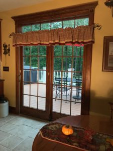 We installed this sliding French door with stained custom trim in kitchen and dining room entering deck for entertainment in Quakertown, PA.