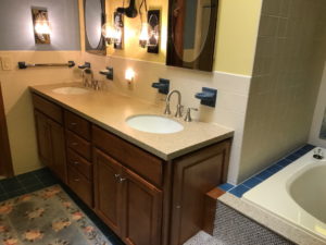 This bathroom renovation included this 2 sink, his and hers vanity for this couple in Bedminster, PA.