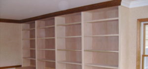 An installation of an unfinished custom library in a home in Upper Saucon, PA.