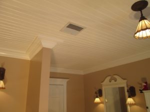 We created this beaded board ceiling with crown molding in a home in Quakertown, PA.