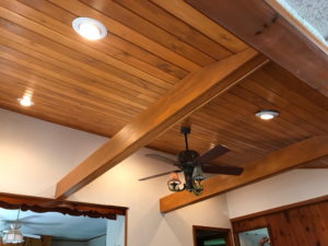 We did this tounge and groove cedar ceiling and beams for a client in Erwinna, PA.