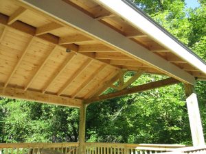 A project in Riegelsville, PA for a pavilion with tongue and groove cedar ceiling.
