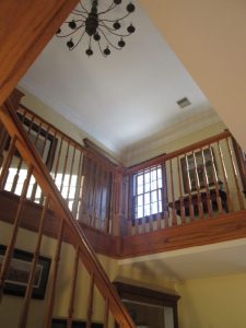 This custom staircase, railings with colonial turned spindles is in a home in Quakertown, PA.
