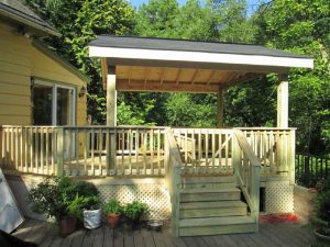 A Pressure Treated Deck with Cedar Pavilion built on a home in Riegelsville, PA.