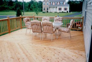 A cedar deck project in herring bone style located in Upper Saucon Valley PA.