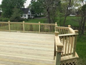 A pressure treated deck project with grill area built in we did in Perkasie, PA.